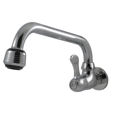 Messing wastafelkraan met enkele hendel en chroomafwerking voor wandmontage wastafel