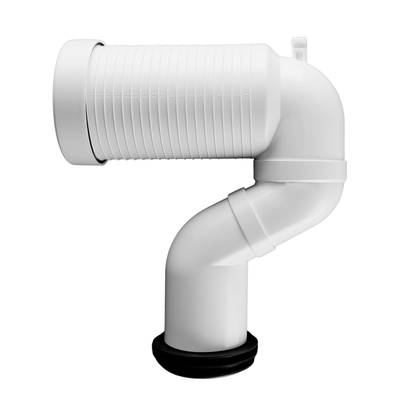 Verstelbare witte PVC-buisconnector, gebruikt voor het verbinden van WC-paneel met plastic afvoerbuis